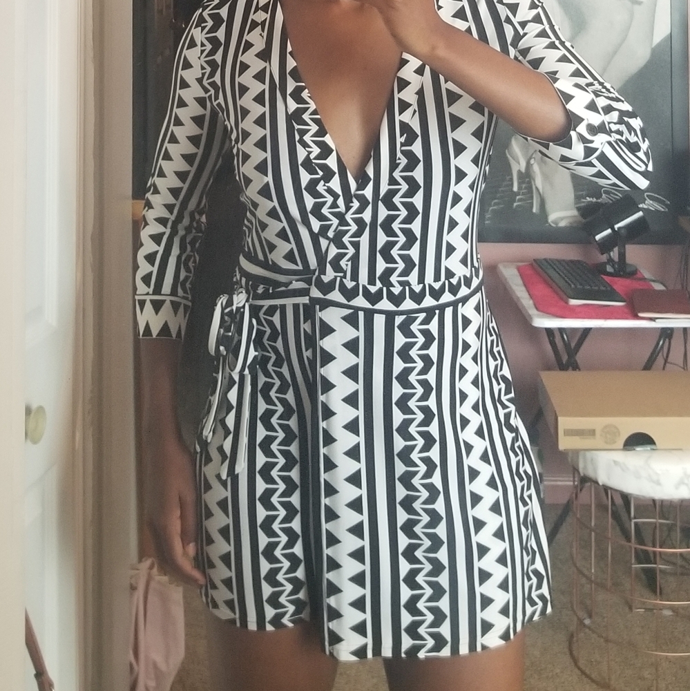 Neiman Marcus Aztec Print Wrap Romper